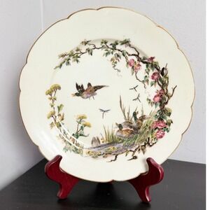 Antique CH. Field Haviland Limoges Mallard Ducks Bird Plate 9.25in *DMG READ